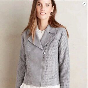 Anthropologie Hei Hei Womens Size XXS Gray Faux Suede Perforated Moto Jacket